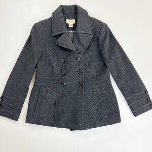 ST. JOHNS BAY Peacoat Medium Wool Cashmere Double Breasted Charcoal Gray